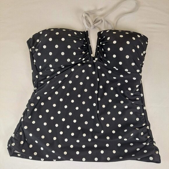 Lauren Ralph Lauren Size 12 Black White Dots Tankini Top Built In Bra Neck Ties - Picture 2 of 15